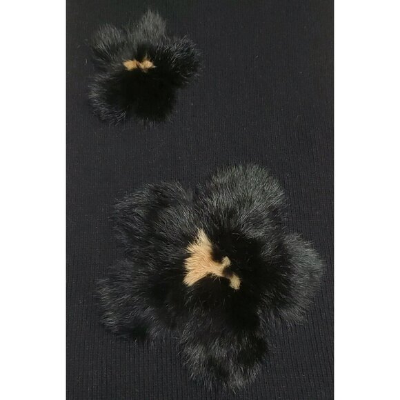 New Portolano Lambs Wool Blend Scarf Fur Flowers Angora Rabbit Black Wrap 12x70 - Picture 3 of 10